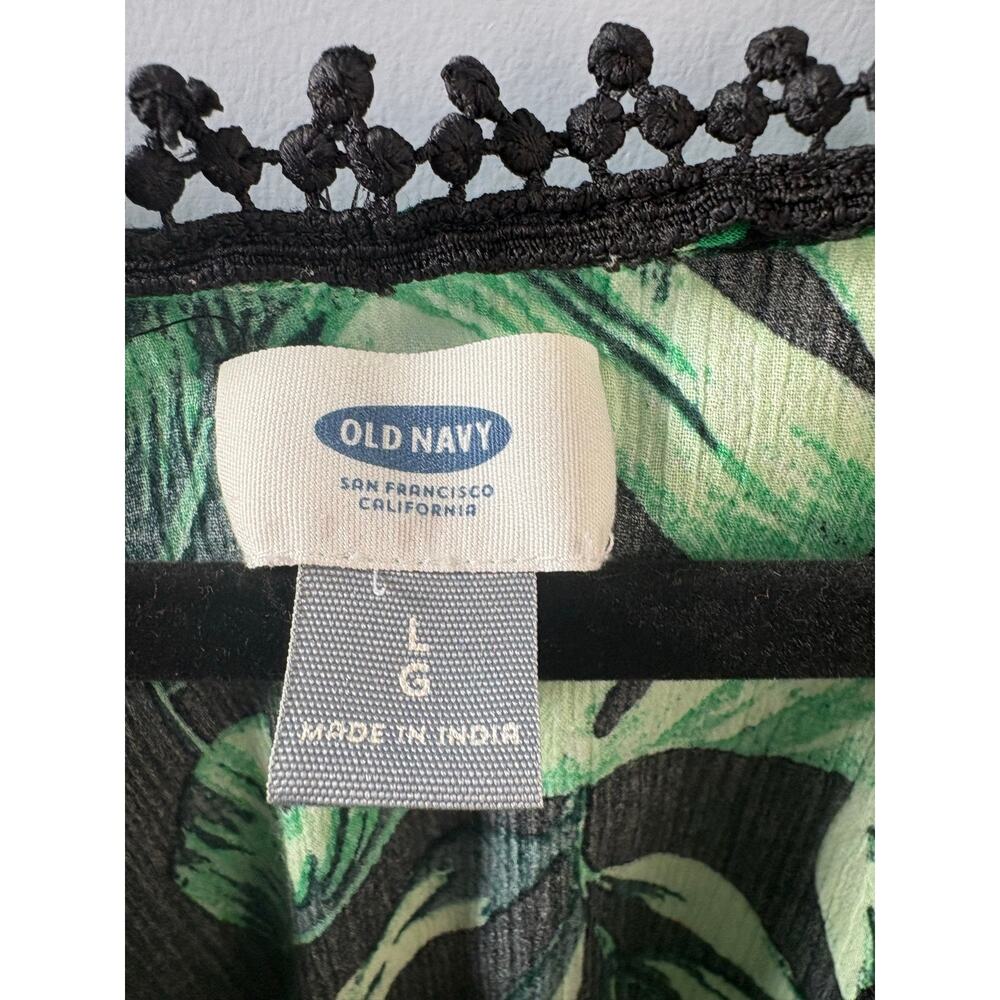 Old Navy Tropical Palm Green Leaf V-Neck Kaftan Swim Cover Up Dress Pom Pom L - Picture 3 of 4